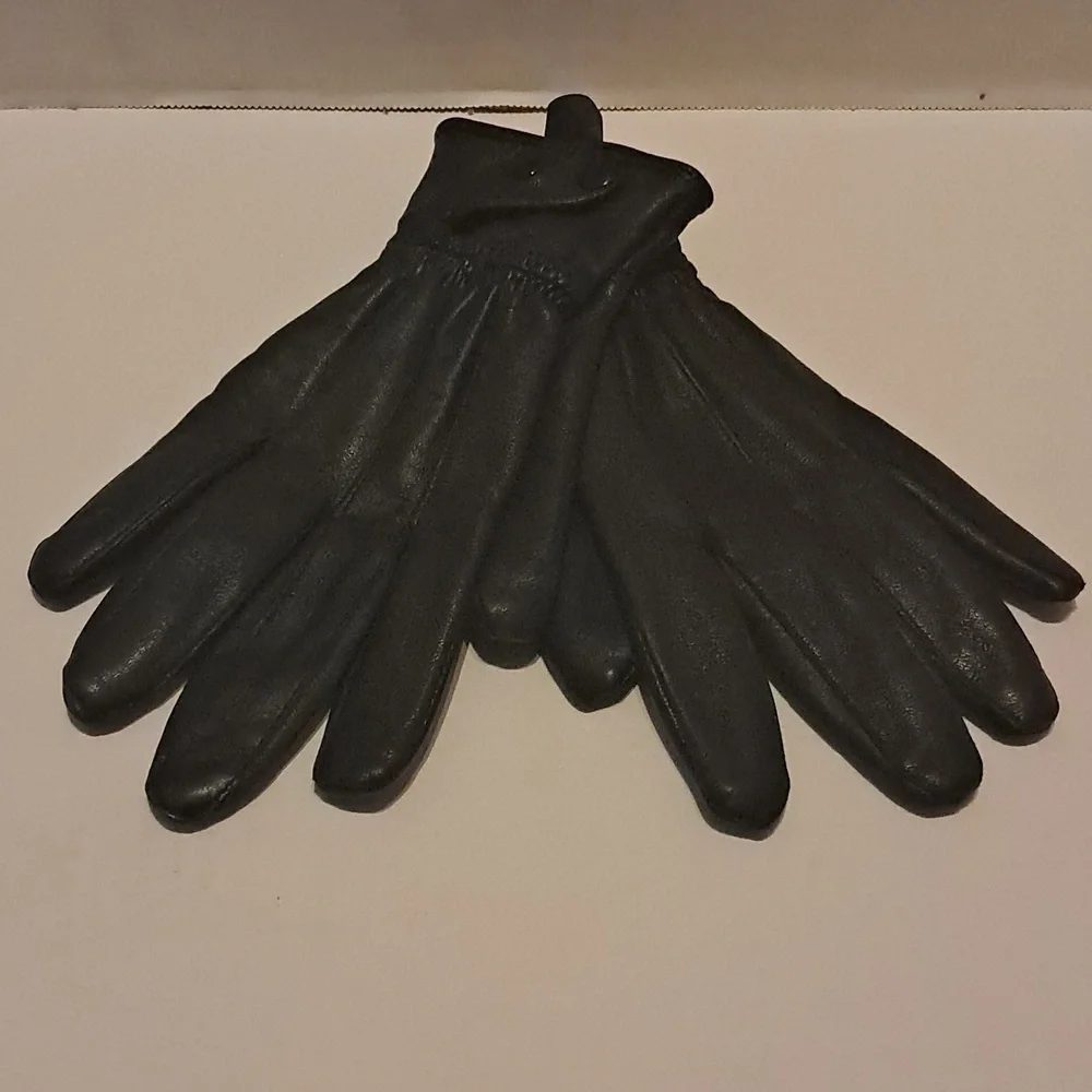 Women Black Leather Gloves with Double Snap Driving Outerwear Soft Comfy